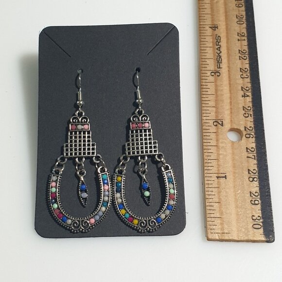 Beaded Dangle Earrings Boho Bali Core Metalwork Beach Casual Women Colorful Gift - Picture 3 of 4